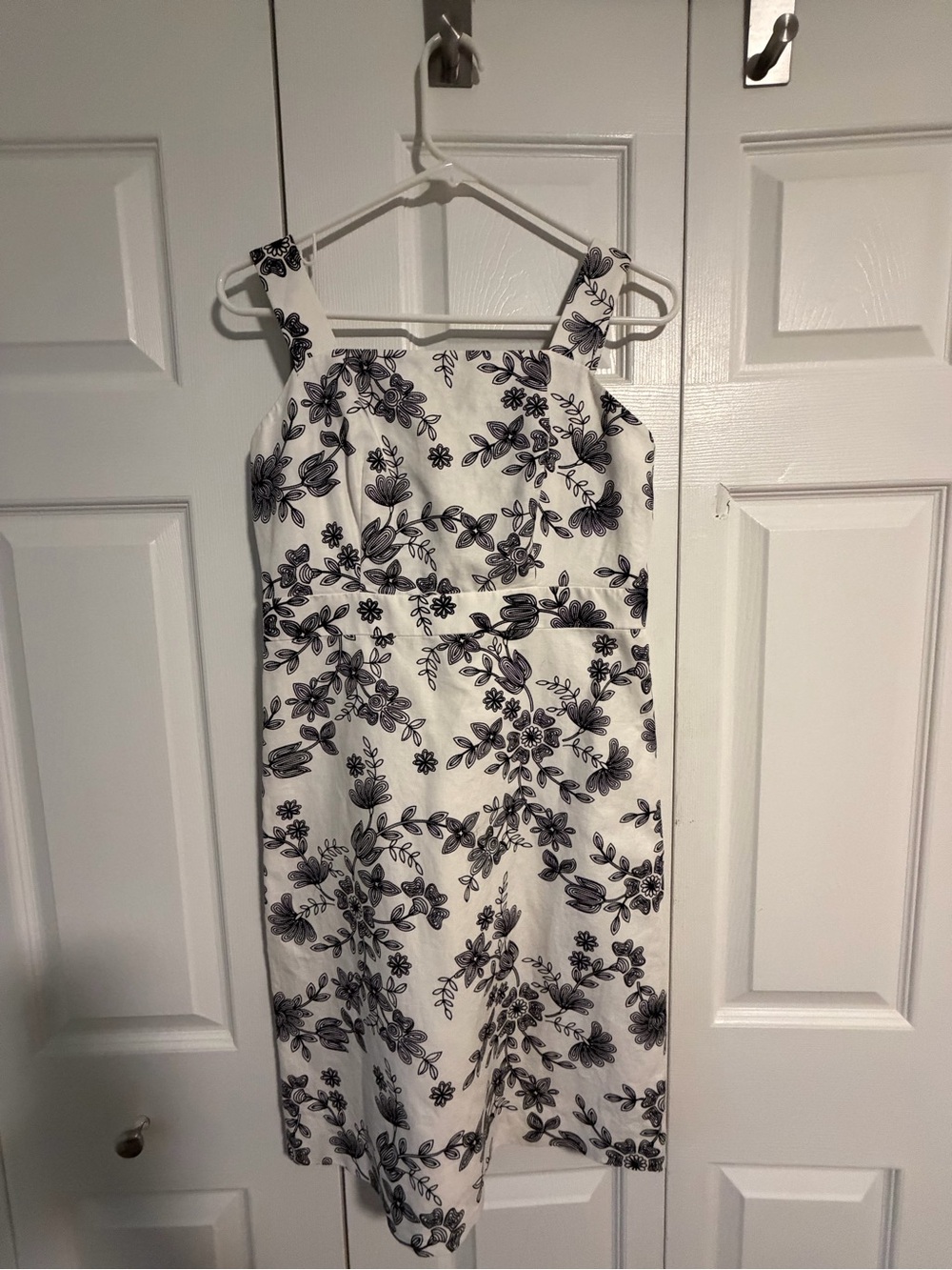 Ann Taylor White Midi Dress with Black Floral Pattern